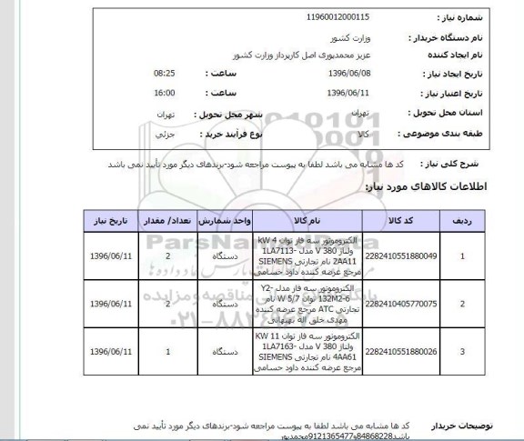 استعلام , استعلام الکتروموتور 