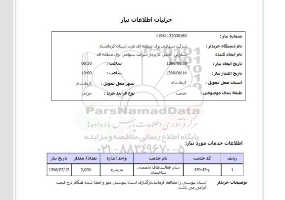 استعلام, استعلام فعالیتهای تخصصی ساختمان