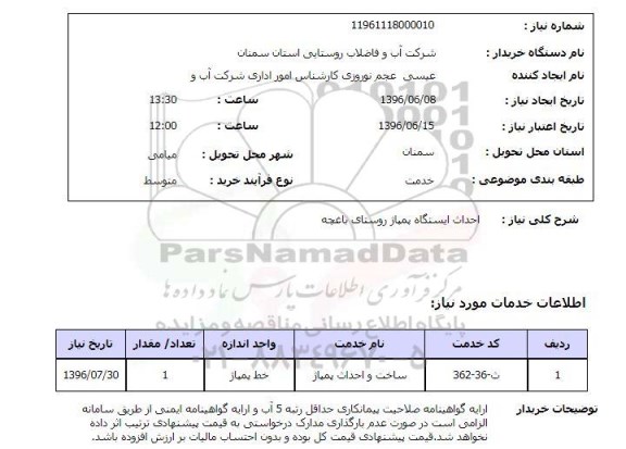 استعلام, احداث ایستگاه پمپاژ روستای باغچه