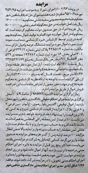 مزایده,مزایده آپارتمان به مساحت 81.36مترمربع