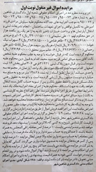 مزایده,مزایده یک واحد آپارتمان در مجموعه سه واحدی نوبت اول