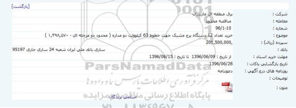 آگهی مناقصه ,مناقصه خرید ۱۲ دستگاه برج مشبک