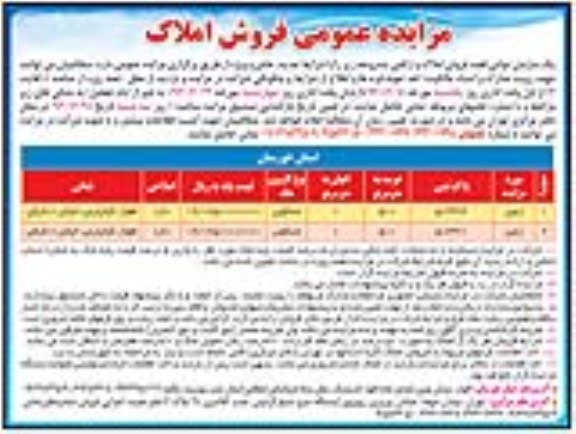 مزایده,مزایده دو باب پلاک ثبتی زمین عرصه هرکدام 510مترمربع