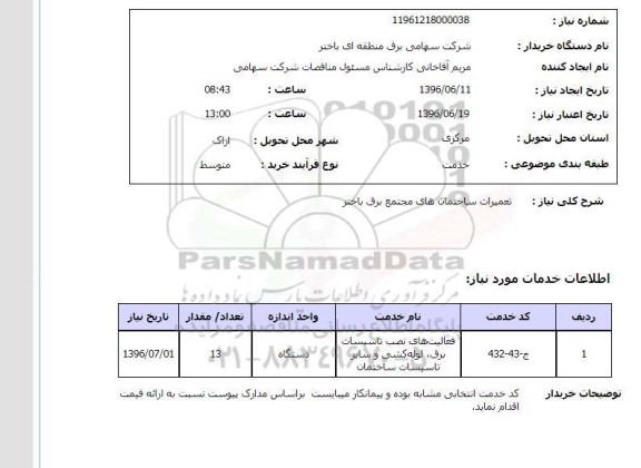 استعلام, استعلام  تعمیرات ساختمان های مجتمع برق باختر