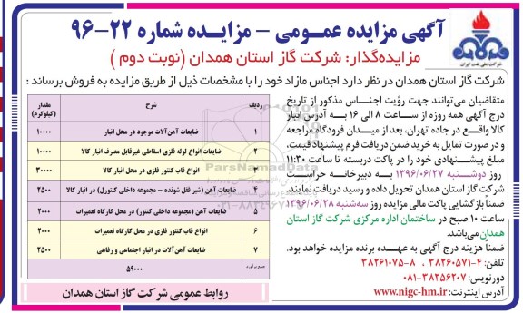 مزایده ، ضایعات آهن آلات موجود در محل انبار ....نوبت دوم