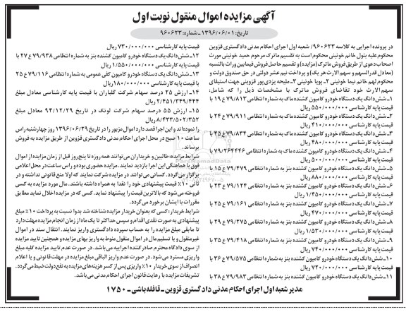 مزایده, مزایده شش دانگ یک دستگاه خودرو کامیون کشنده ماک...