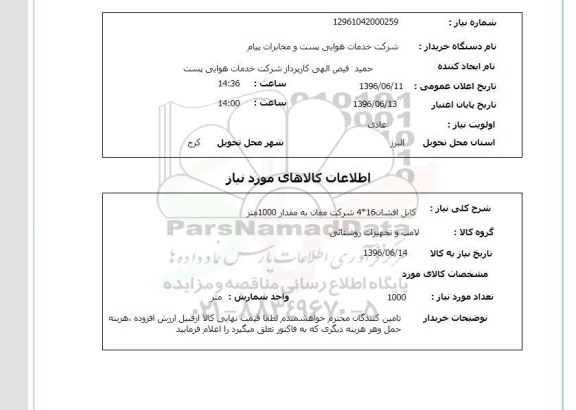 استعلام کابل افشان 