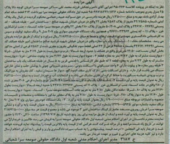 مزایده,مزایده ششدانگ یک باب مغازه ...