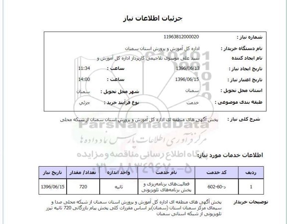 استعلام, استعلام فعالیت های برنامه ریزی و پخش برنامه های تلویزیونی