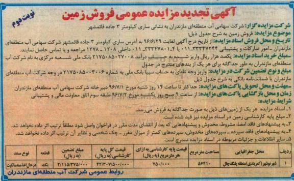 مزایده,مزایده فروش زمین تجدید نوبت دوم 