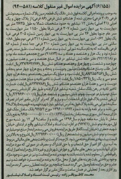 مزایده ششدانگ زمین بخش دوازده نیشابور