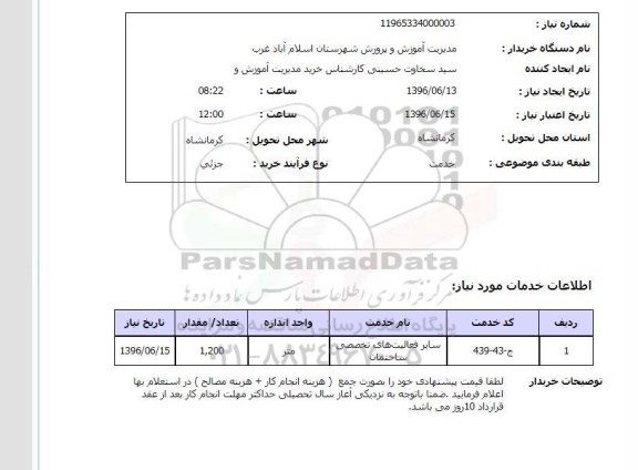 استعلام, استعلام سایر فعالیت های تخصصی ساختمان