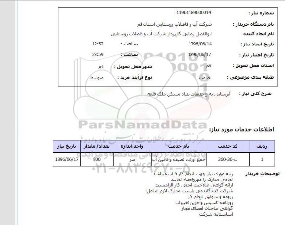 استعلام ,استعلام آبرسانی به واحدهای بنیاد مسکن ملک قلعه 