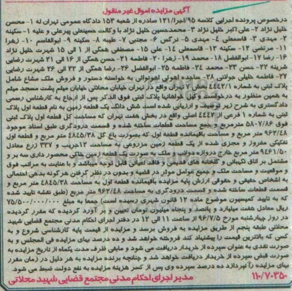 مزایده,مزایده ششدانگ زمین بخش هفت تهران