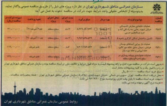 مناقصه, مناقصه عملیات جابجایی معارض تاسیساتی ...