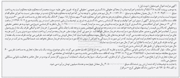 مزایده 4 سهم مشاع از 15 سهم از ششدانگ واحد تجاری
