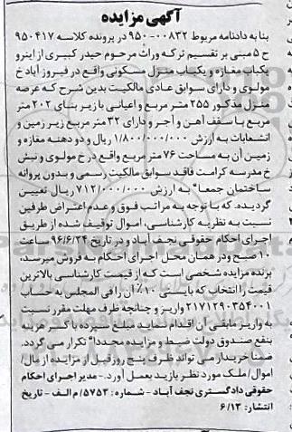 مزایده , مزایده فروش یکباب مغازه و یکباب منزل مسکونی