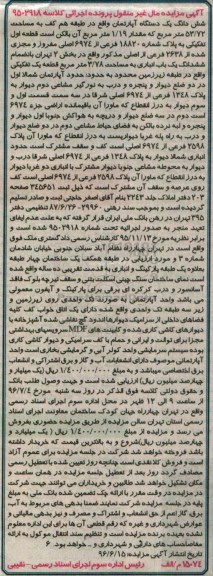 مزایده,مزایده ششدانگ آپارتمان طبقه همکف مقدار 1.19متر بالکن