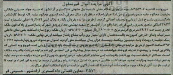 مزایده,مزایده پلاک ثبتی مساحت 29.42متر