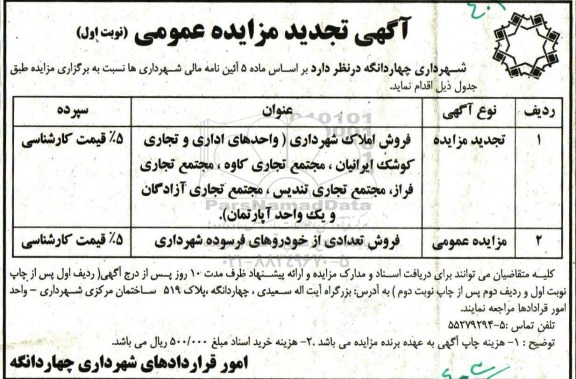 آگهی تجدید مزایده عمومی, تجدید مزایده فروش املاک و ...