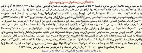 مزایده,مزایده ششدانگ سرقفلی مغازه مساحت 12متر