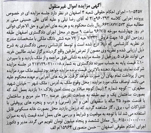 مزایده 7.342 حبه از 72 حبه ششدانگ ملکی