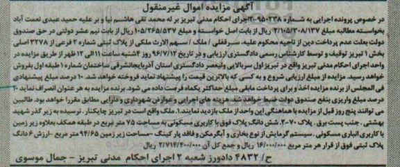 مزایده ملک مسکونی 75 متر