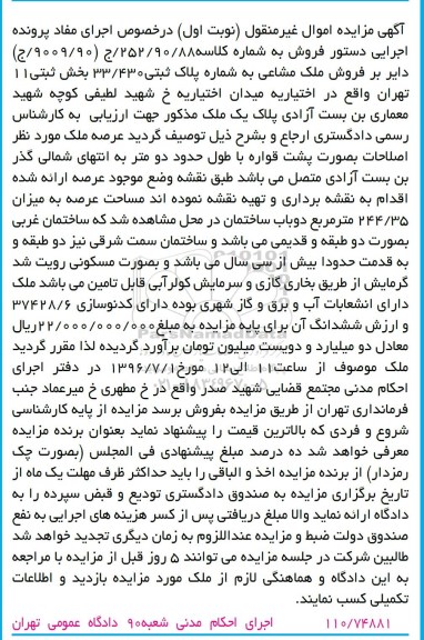 مزایده ملک مشاعی به پلاک ثبتی 33/430