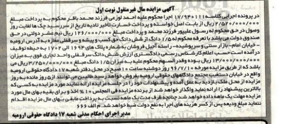 مزایده,مزایده 1.5 دانگ از ششدانگ حق کسب و پیشه سرقفلی مغازه