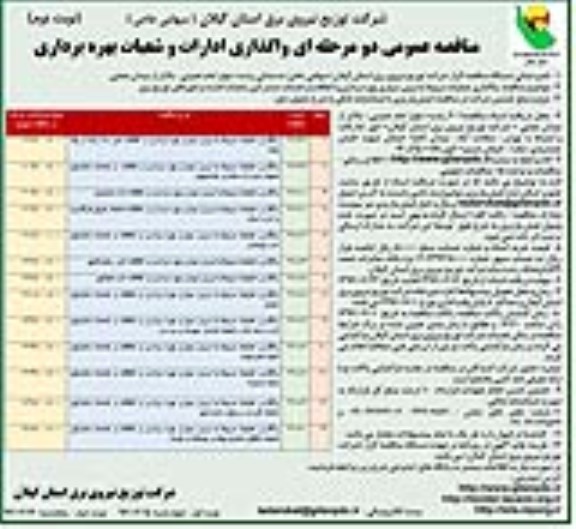 مناقصه عمومی دو مرحله ای,مناقصه واگذاری ادارات و شعبات بهره برداری    نوبت دوم 