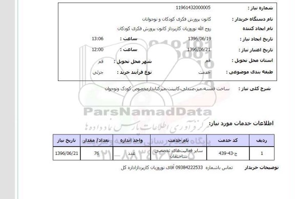 استعلام ساخت قفسه ، میز ، صندلی ، کابینت ، میز کتابدار مخصوص کودک و نوجوان 