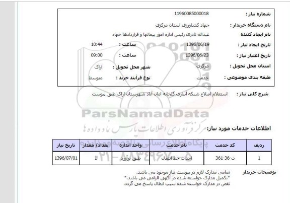  استعلام اصلاح شبکه آبیاری گلخانه