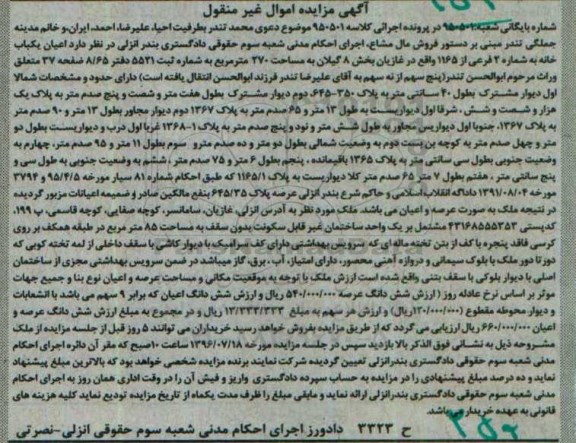 مزایده,مزایده اعیان یکباب خانه بخش 8 گیلان