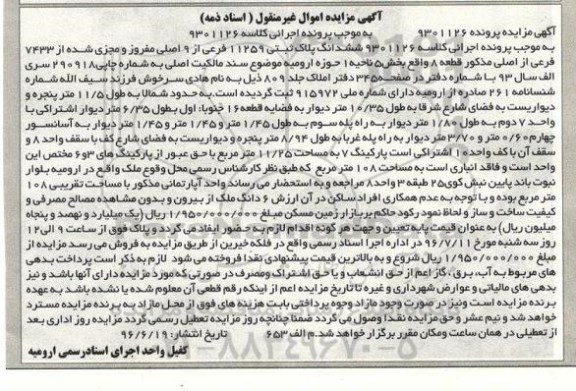 مزایده ششدانگ پلاک ثبتی 11259 فرعی