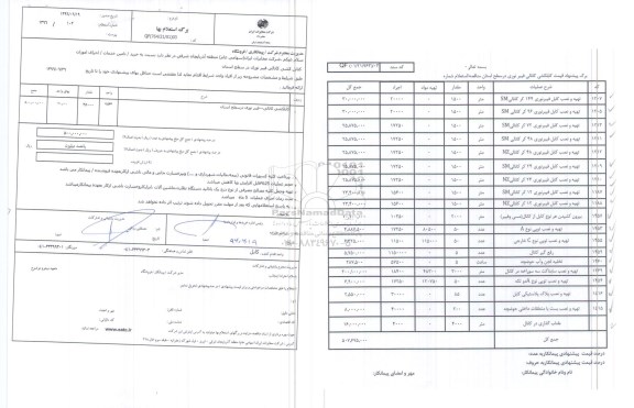 استعلام ,استعلام کابلکشی کانالی ـ فیبرنوری در سطح استان 