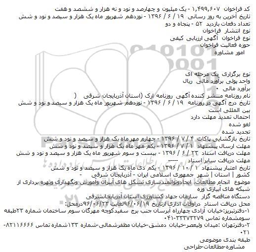 آگهی ارزیابی کیفی, مناقصه  انجام مطالعات، ایجاد و توانمندسازی تشکل های آببران و ...