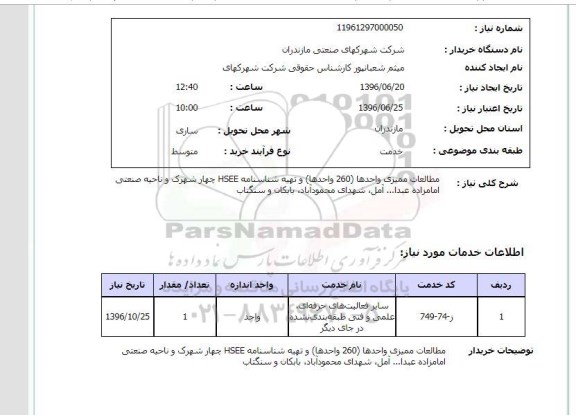 استعلام، استعلام مطالعات ممیزی واحدها 260 واحدها و....