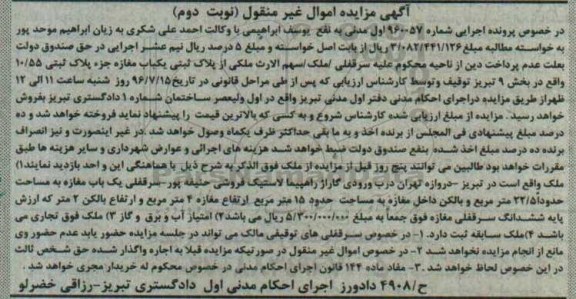 مزایده,مزایده سرقفلی مغازه مساحت 22.5متر