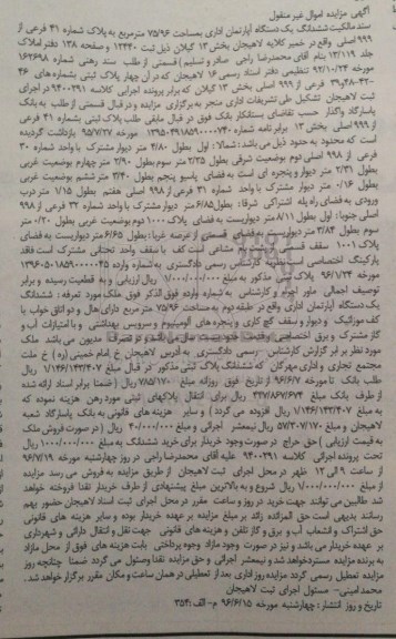 مزایده,مزایده سند مالکیت ششدانگ آپارتمان اداری