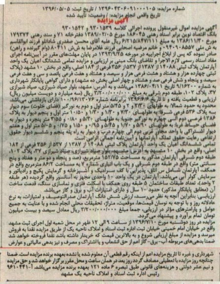 مزایده,مزایده ششدانگ اعیان آپارتمان بخش ده مشهد