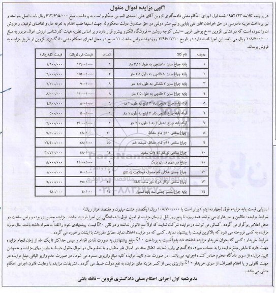 مزایده, مزایده پایه چراغ 