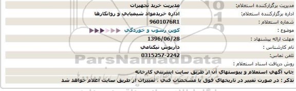 استعلام, استعلام کوپن رسوب و خوردگی 