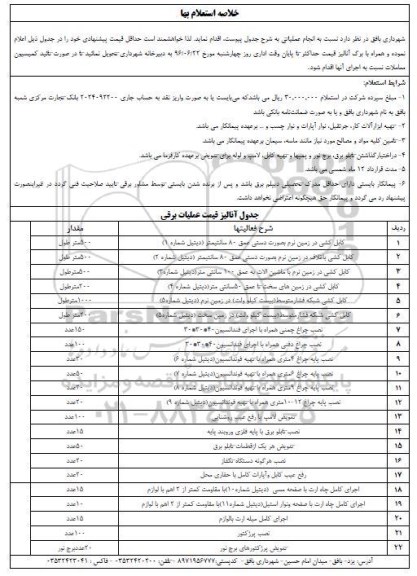 استعلام انجام عملیاتی برقی