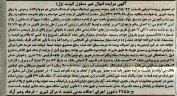 مزایده,مزایده ملک مساحت اعیان 162متر