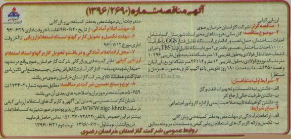 آگهی مناقصه ,مناقصه گازرسانی به روستاهای محور استاد شهرستان گناباد - نوبت دوم 