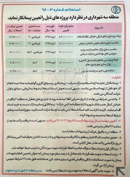 آگهی استعلام ,استعلام پیاده روسازی ضلع شرقی 