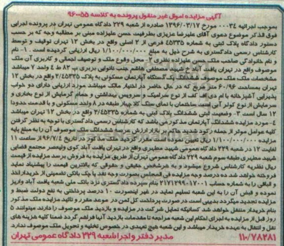 مزایده,مزایده ششدانگ آپارتمان مسکونی 60.96متر
