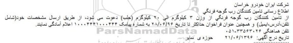 مناقصه تامین کنندگان رب گوجه فرنگی 