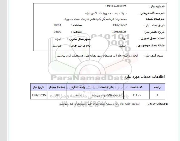 استعلام,استعلام ایجاد ده حلقه چاه ارت