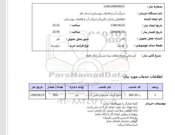 استعلام ,استعلام آبرسانی به واحدهای بنیاد مسکن ملک قلعه 